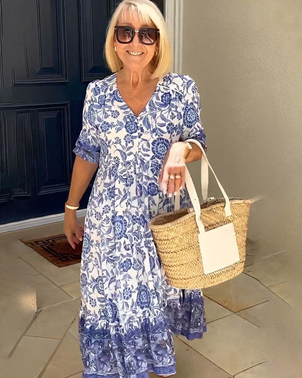 Robe Florale V-Cou Gracieuse