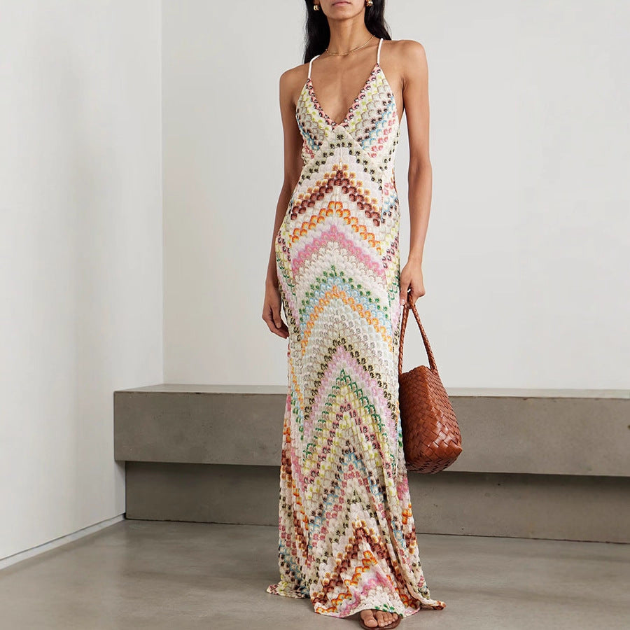 Colorful Herringbone Pattern Maxi Dress