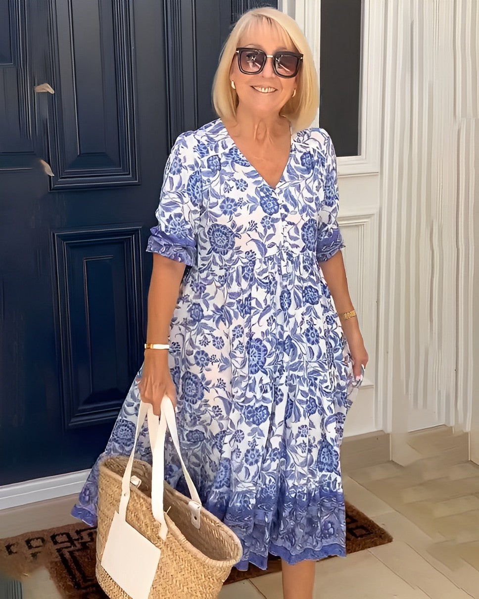 Robe Florale V-Cou Gracieuse