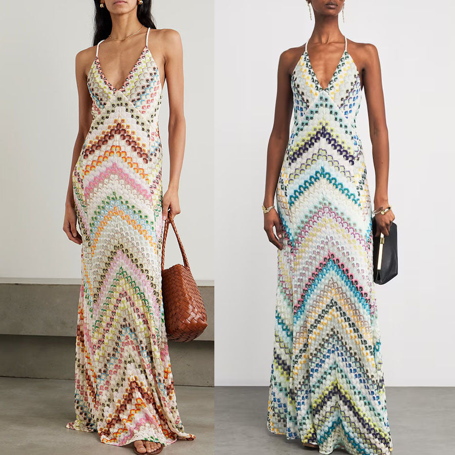 Colorful Herringbone Pattern Maxi Dress