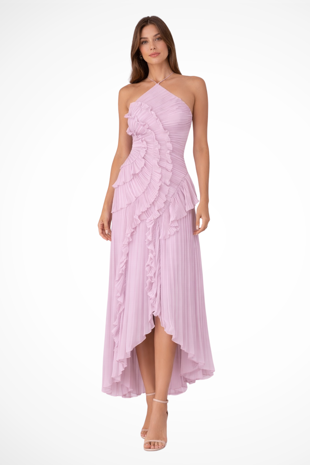 Women’s Sleeveless Halter Backless Ruffled Maxi Summer Wedding Guest Dress