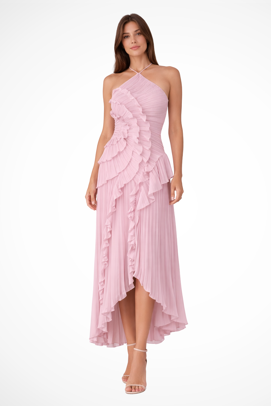 Women’s Sleeveless Halter Backless Ruffled Maxi Summer Wedding Guest Dress