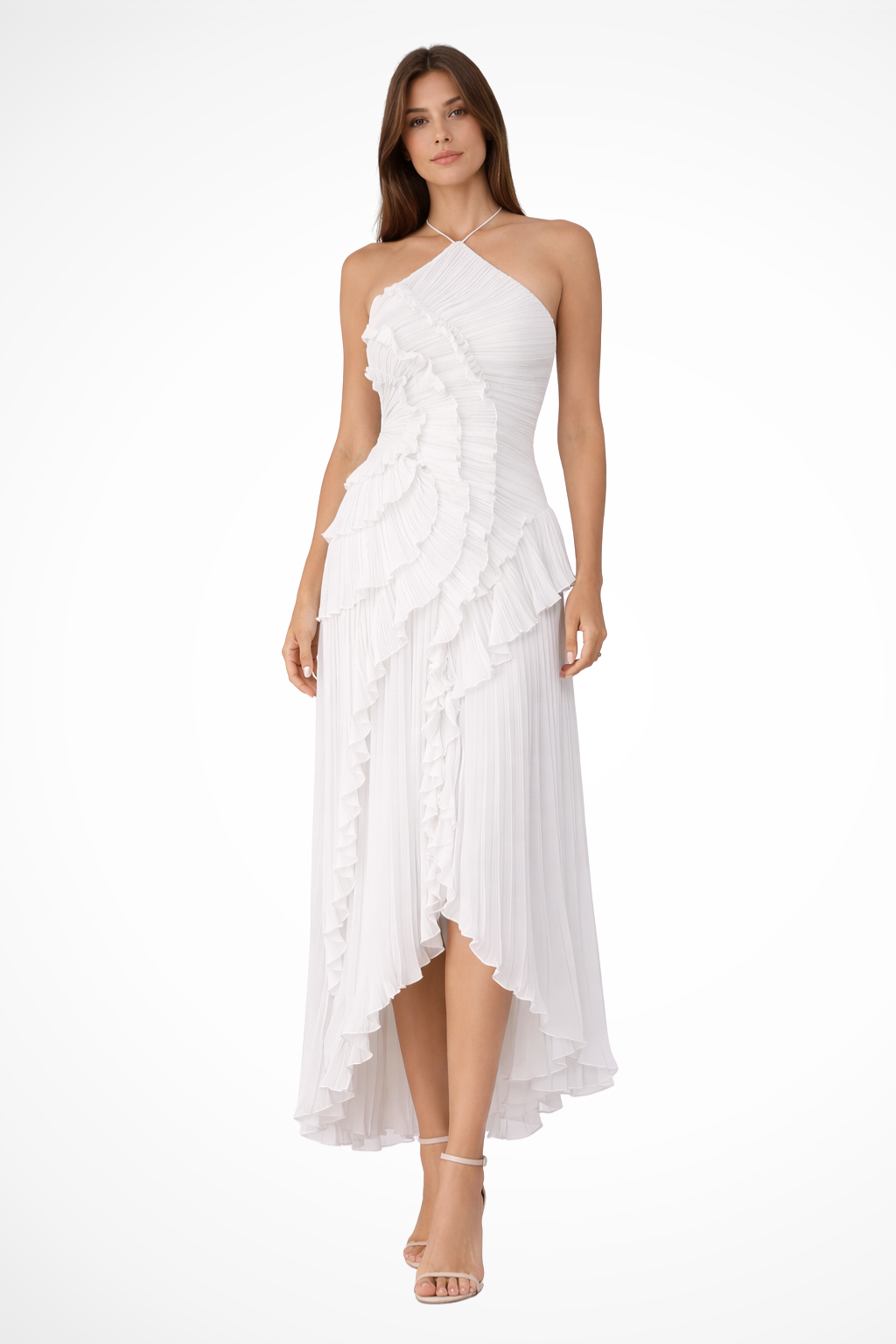 Women’s Sleeveless Halter Backless Ruffled Maxi Summer Wedding Guest Dress