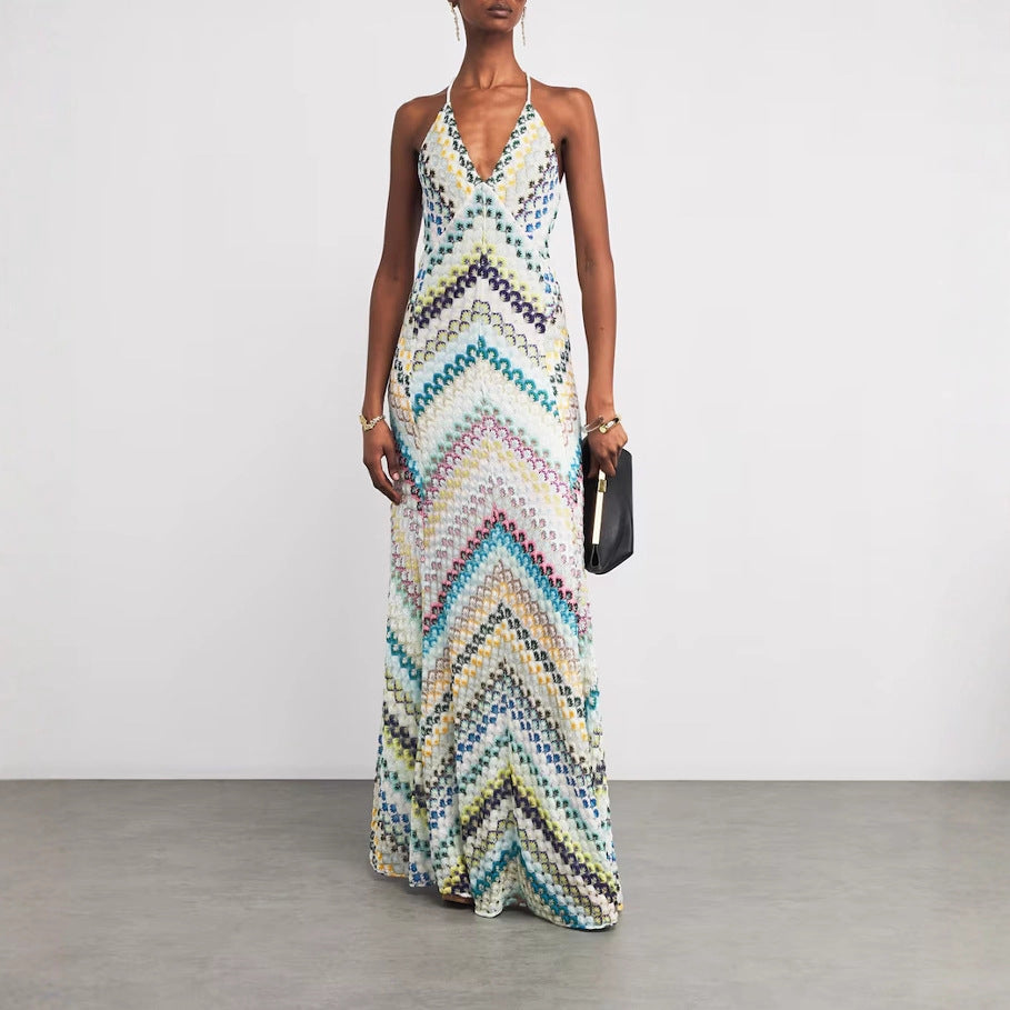 Colorful Herringbone Pattern Maxi Dress