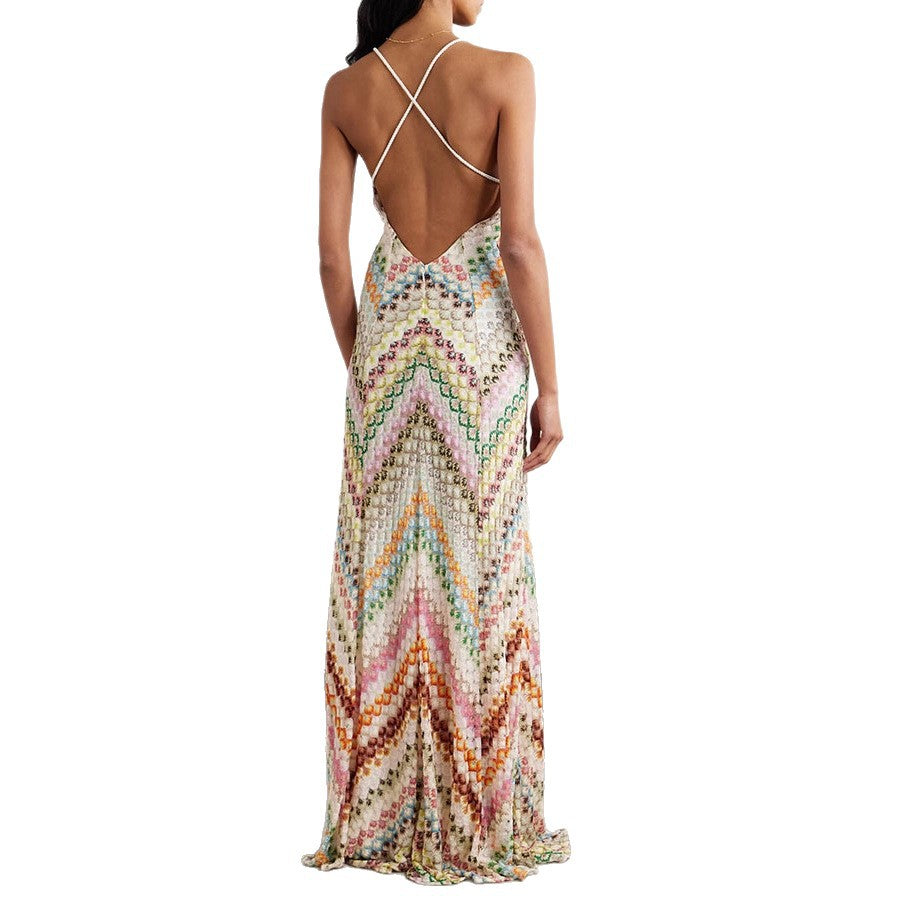 Colorful Herringbone Pattern Maxi Dress