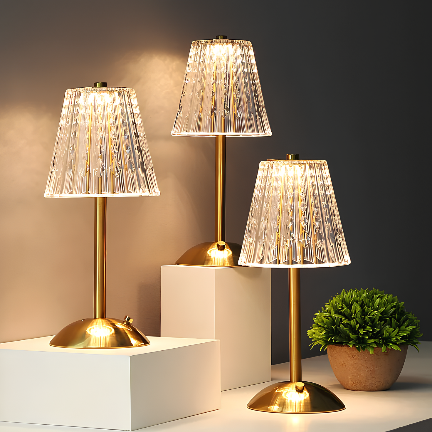 Golden Crystal Wireless Table Lamp with Touch Dimming