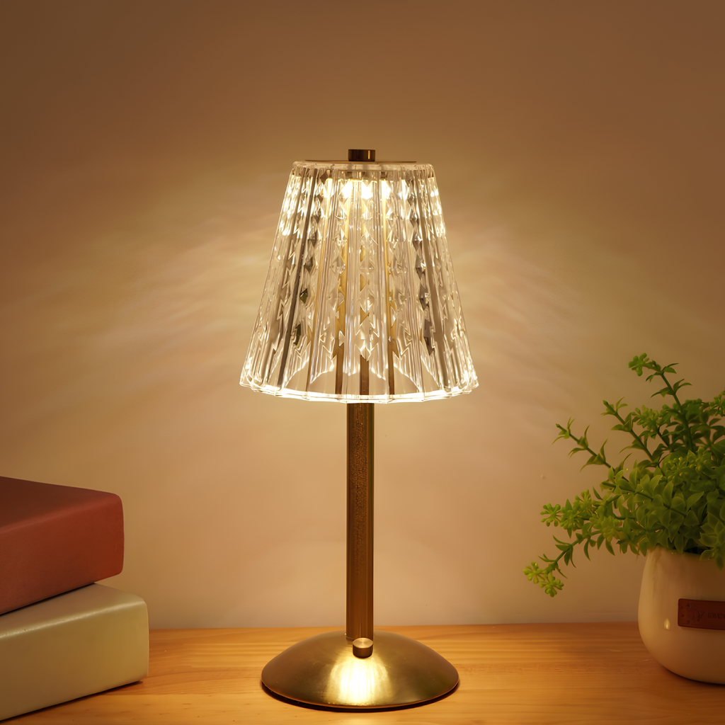 Golden Crystal Wireless Table Lamp with Touch Dimming