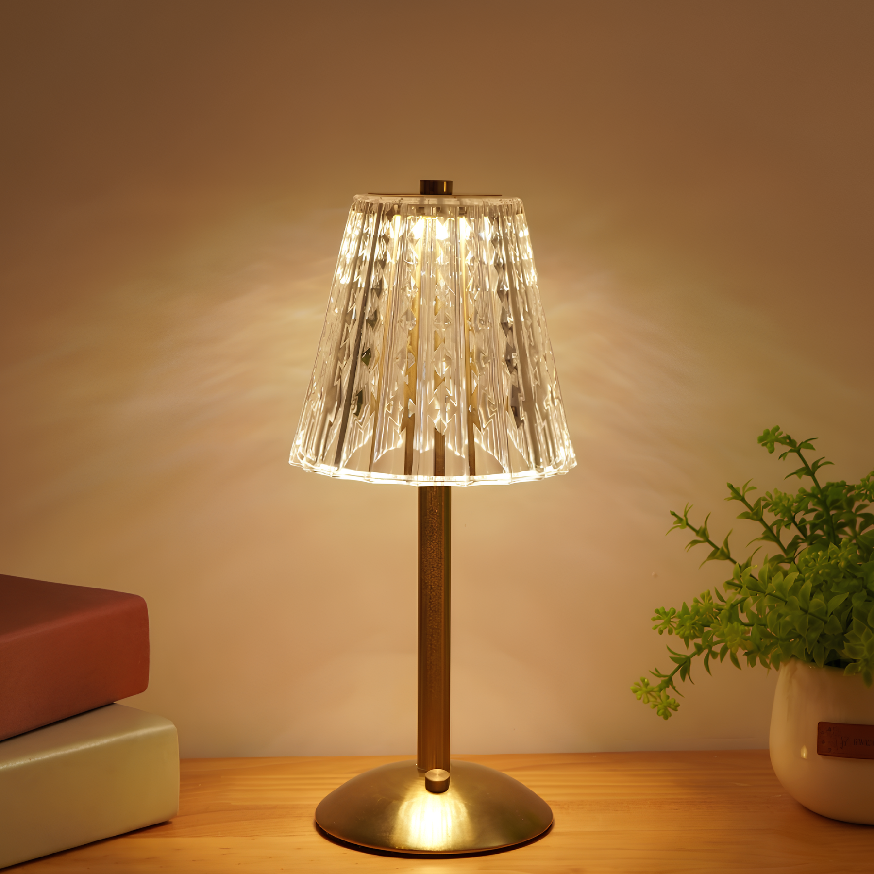 Golden Crystal Wireless Table Lamp with Touch Dimming