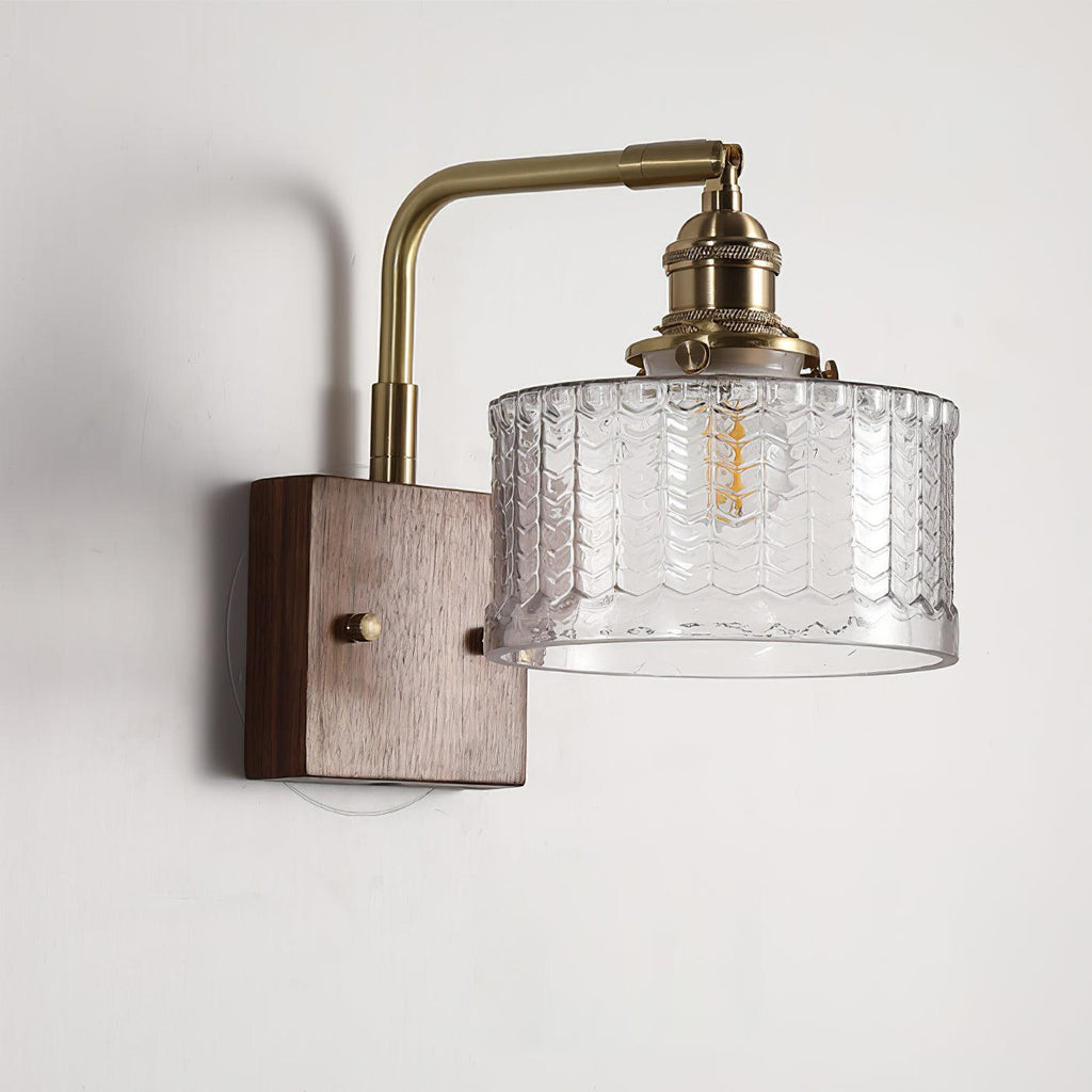 Elegant Green Wall Lamp with Wooden Base & Glass Shade