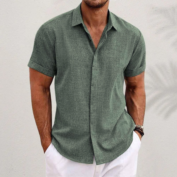 Shirt with short sleeves made of cotton and linen