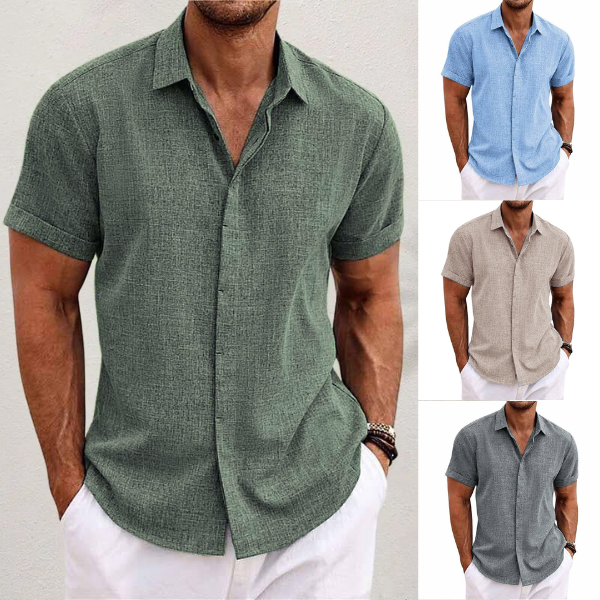 Shirt with short sleeves made of cotton and linen