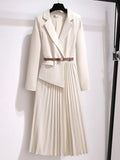 Sophisticated Flowing Pleated A-Line Belted Midi Dress for Women