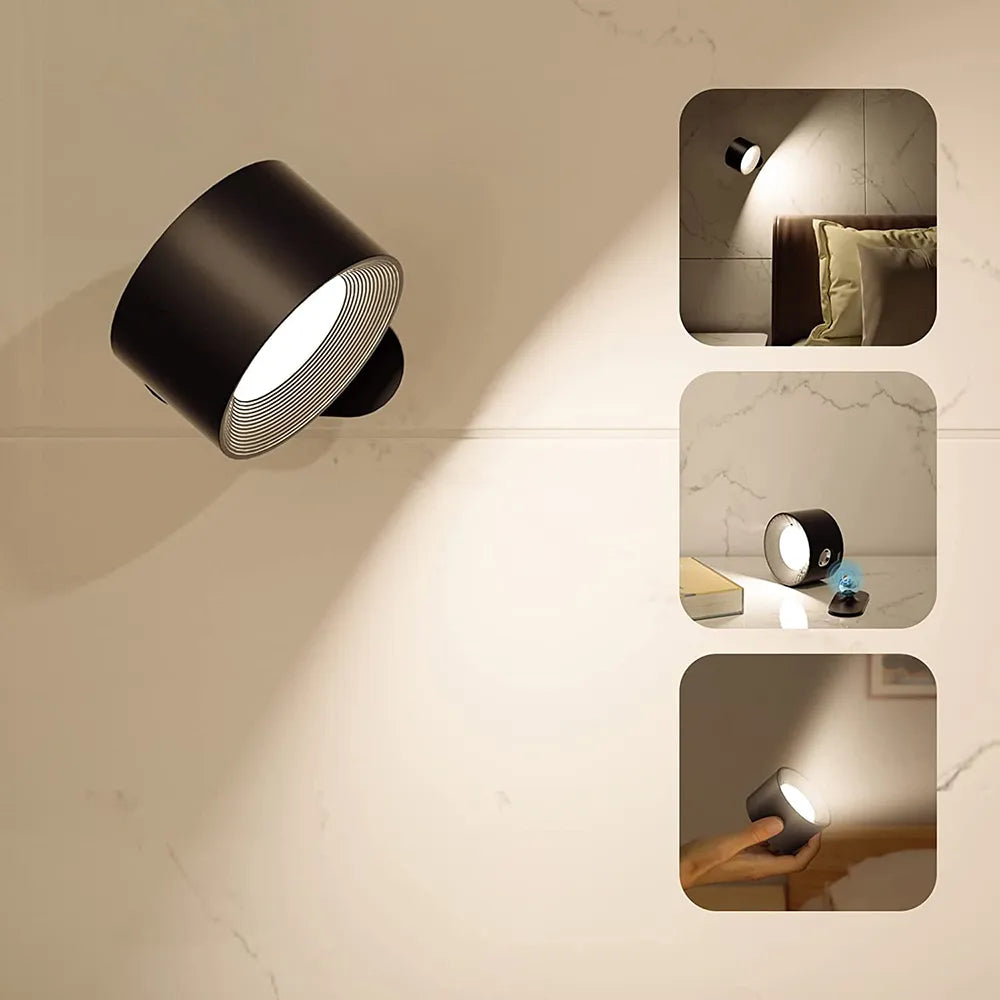 Multifunctional Wireless Wall Lamp Rechargeable & Dimmable with 360° Rotation