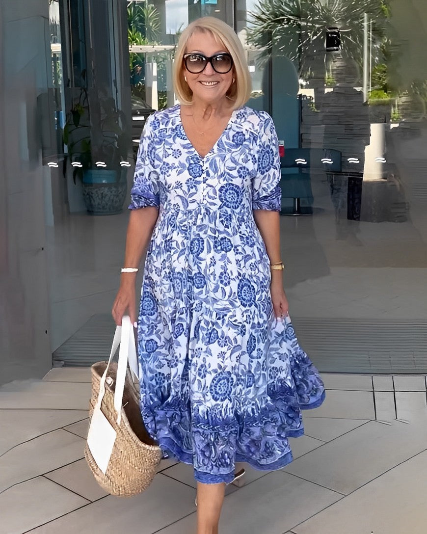 Robe Florale V-Cou Gracieuse