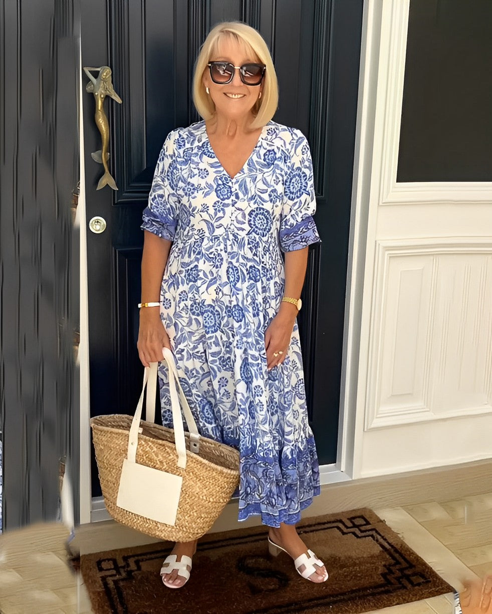 Robe Florale V-Cou Gracieuse