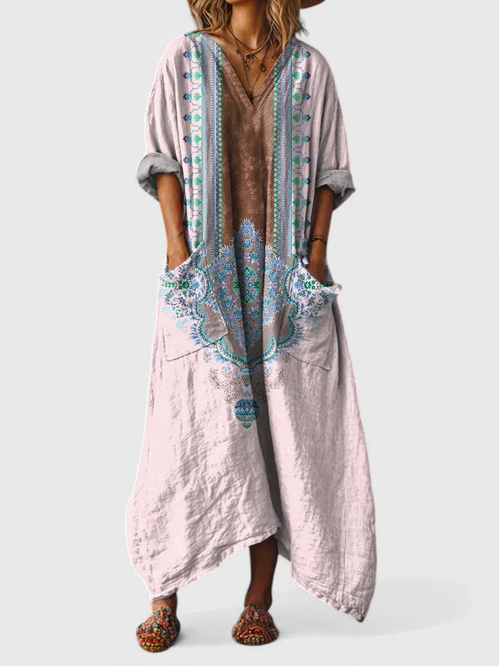 Women’s Floral Midi Dress V-Neck with Pockets Casual UK