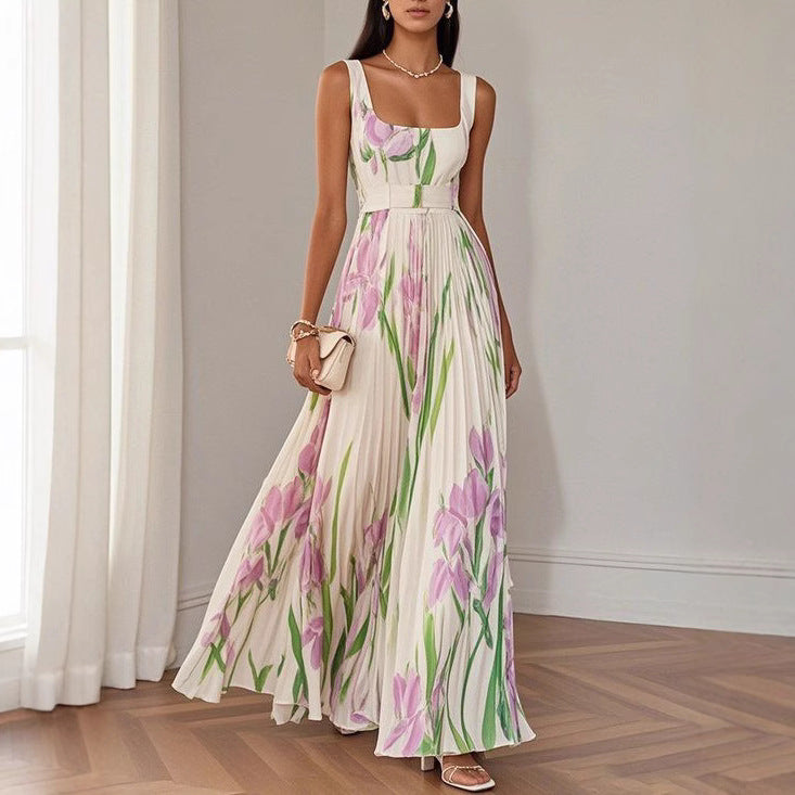 women wearing white floral chiffon maxi dress elegant summer