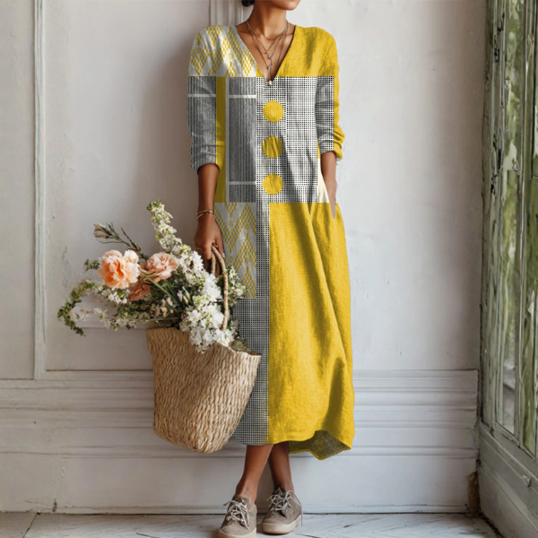 women wearing yellow linen midi dress casual summer outfit